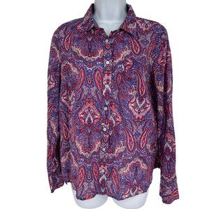 Talbots Womens Paisley Print Button-Down Multicolor Long Sleeve Blouse Size 8